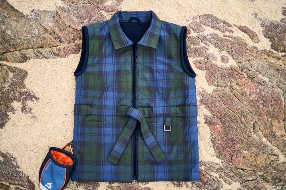 The Gilet, flat lay front, blue