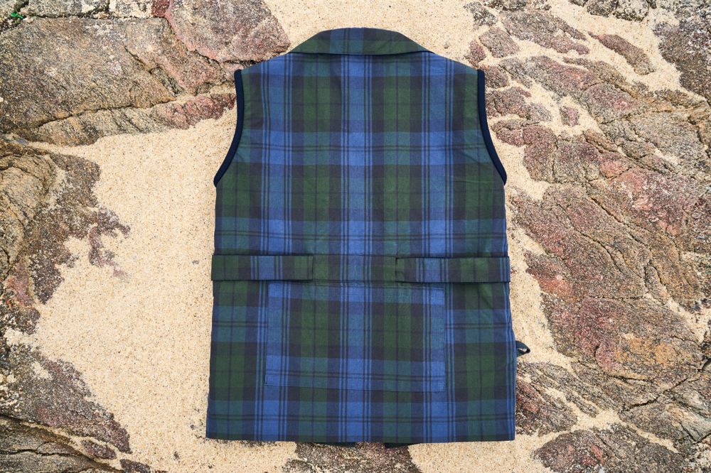 The Gilet, flat lay back, blue