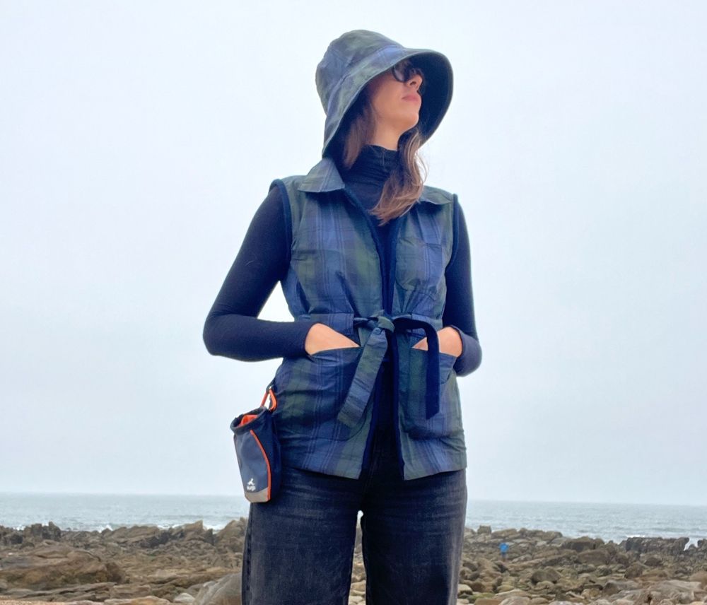 The Gilet worn, blue
